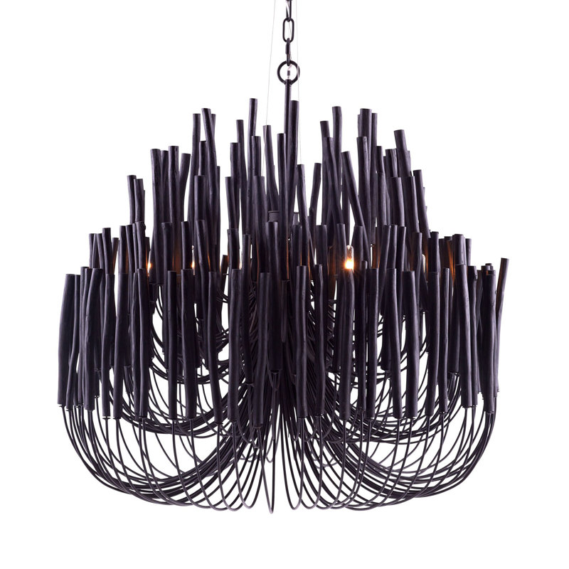 Tilda Chandelier, Black Stained Wood, 38" H x 36" W x 36" D