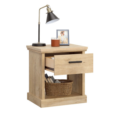 Engineered Wood Farmhouse Night Stand with Open Shelf and Smooth Drawer