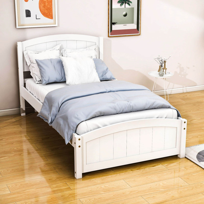 Lit plateforme simple avec deux tiroirs et tête de lit Doray, Blanc