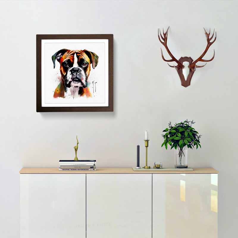 Boxer Dog Graphic Art No.3 - Framed Print, Walnut