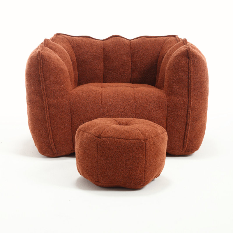 Canapé-lit carré confortable avec repose-pieds, Chenille rouge, H 26 po x l 42,5 po x P 33,5 po
