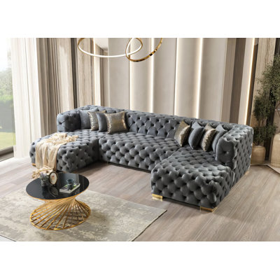 Madele Grey Velvet Double Chaise Sectional