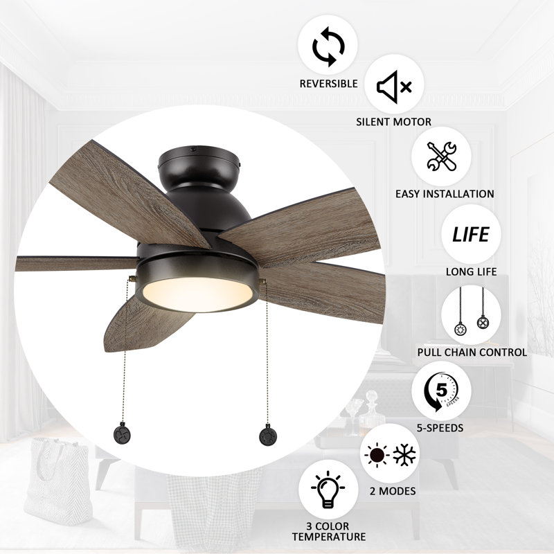 Gurdip 5-blade pull chain ceiling fan with light
