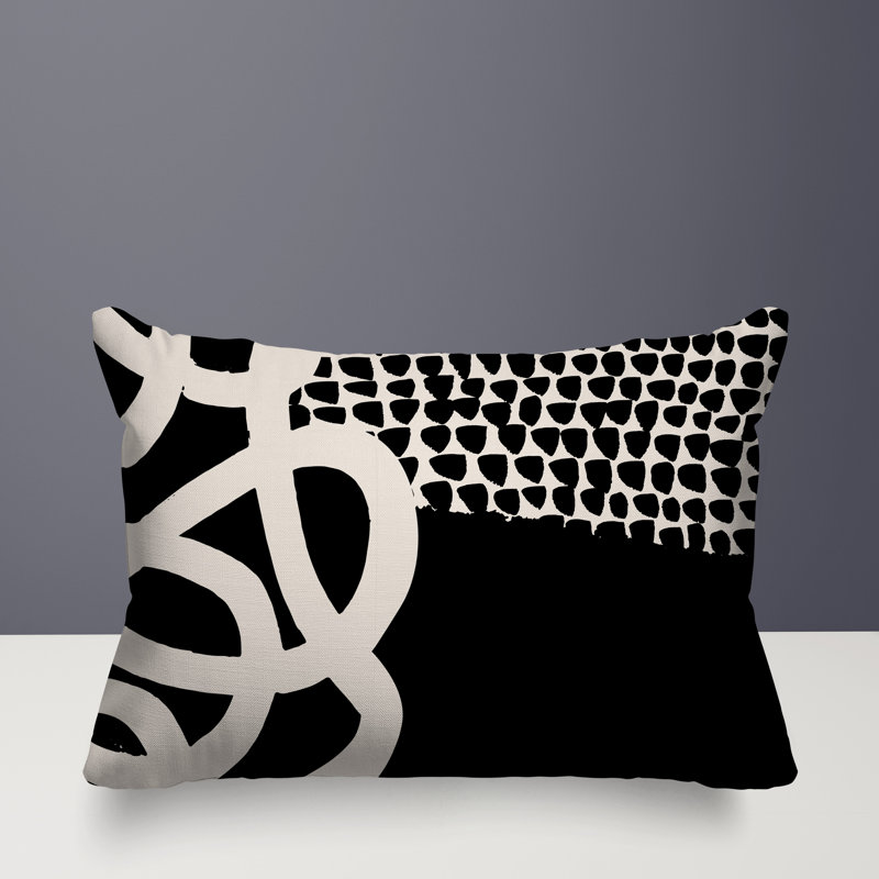 Oreiller rectangulaire réversible intérieur / extérieur Deo, Noir / blanc cassé, H 14 po x l 20 po