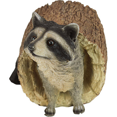 The Raccoon Indoor/Outdoor Garden Animal Statue, 10 Inch Long, Cast Stone Resin, Full Color Finish