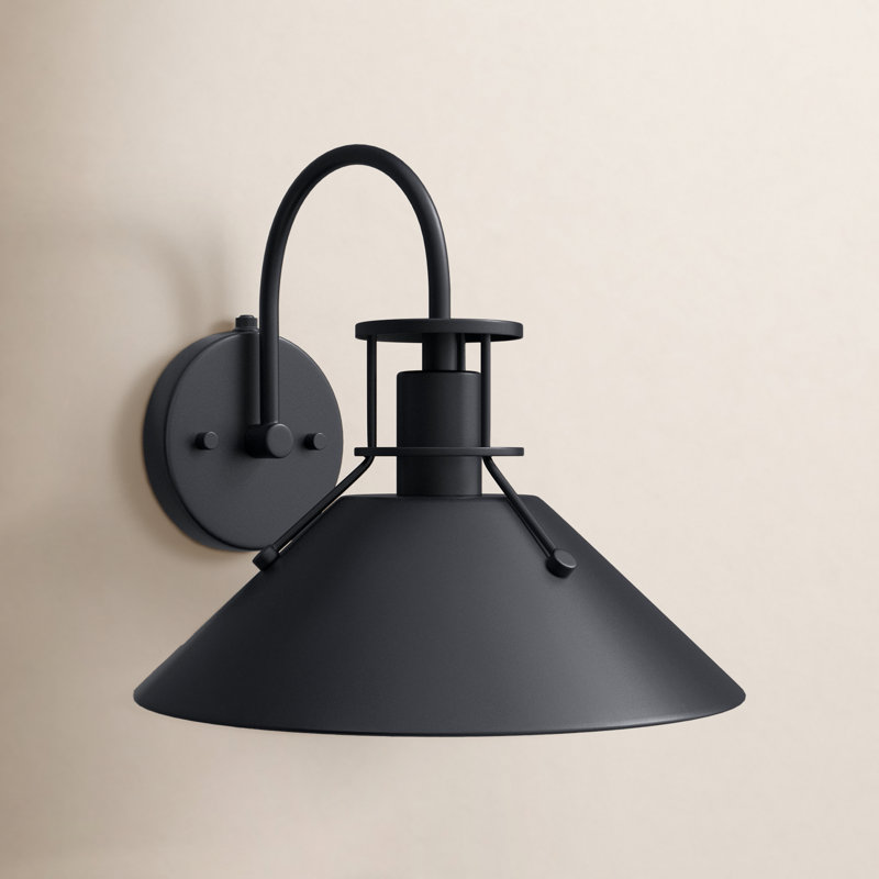 Guava 11 in. H 1-Light Matte Black and White Dusk to Dawn Sensor Farmhouse Outdoor Wall Sconce, Durable Steel Metal Shade, Dark Sky Compliant for Exterior Porch Patio Front Door or Garage