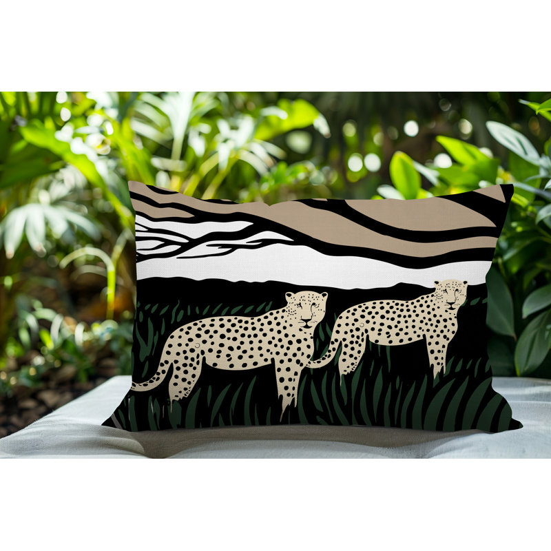 Oreiller rectangulaire réversible intérieur / extérieur Vold Leopard, Beige, Rectangle H 14 po x l 20 po