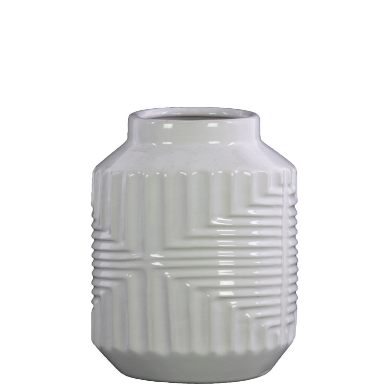 Shonda Ceramic Table Vase, 8.25" H x 6" W x 6" D, Gloss White