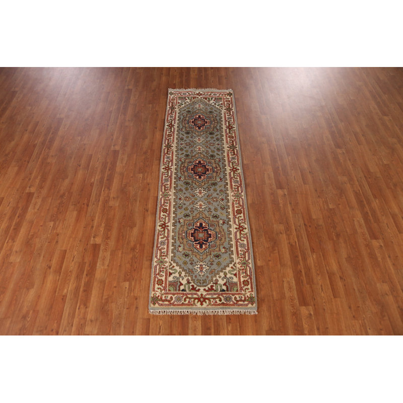 Tapis de couloir indien gris à motif géométrique traditionnel 2x8