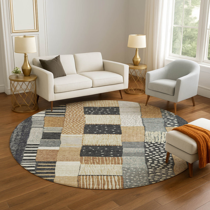 Tapis géométrique de qualité supérieure lavable à la machine Millbrook AMF1960, Rond 8 pi