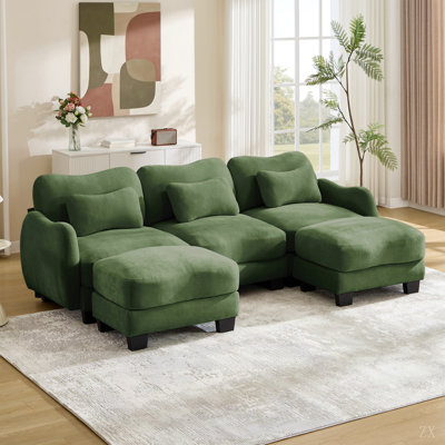 Canapé en chenille en forme de U avec 3 coussins de taille exquise, canapé modulaire surdimensionné à 3 places avec 2 repose-pieds mobiles, conception incurvée ergonomique, canapé modulaire facile à assembler pour le bureau du salon