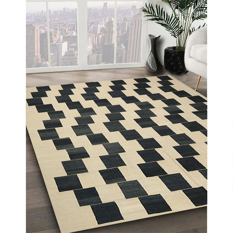 Tapis contemporain beige / noir, Rectangle 8 pi x 12 pi