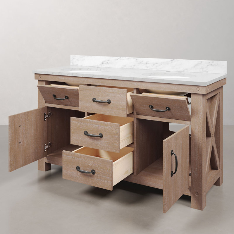 Aberdeen 60 in. Double Vanity, Toffee Latte, Carrara White