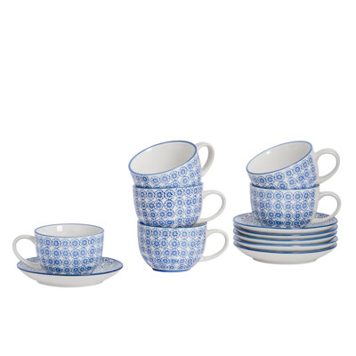 Nicola Spring - Hand-Printed Cappuccino Cup & Saucer Set