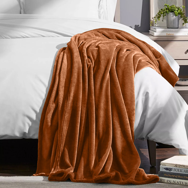 Reversible Plain Weave Fleece Throw Blanket, Rust, Single