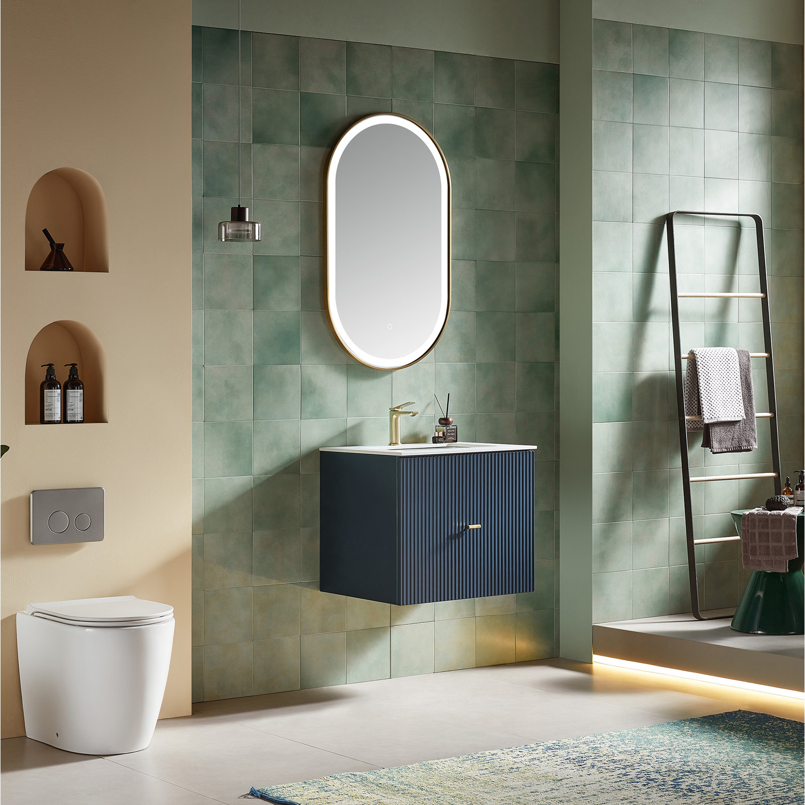 Jamell With Countertop, Dark Blue, White