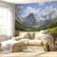 Murale paysage alpin prairie et montagne enneigée-1891051556