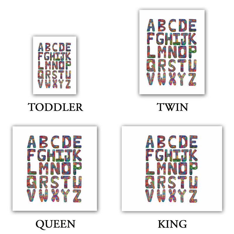 Ensemble de housse de couette abc alphabet, 1 housse + 2 taies très grand lit