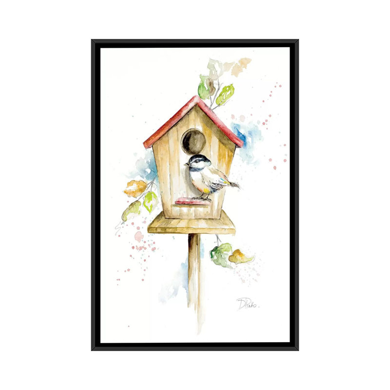 « Bird House II » par Patricia Pinto-impression, H 48 po x l 32 po x P 1,5 po, Toile avec cadre noir, Pas de tapis