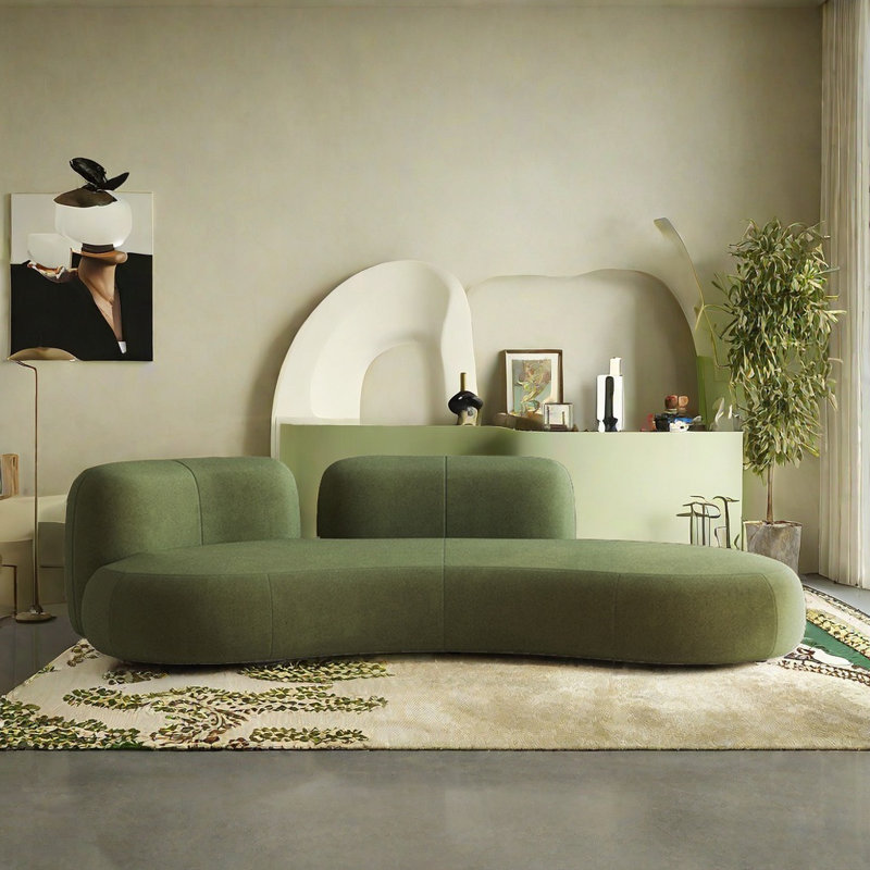 Modern Simple Curved Green Sofa, 28.35" H x 94.49" W x 54.33" D, 4