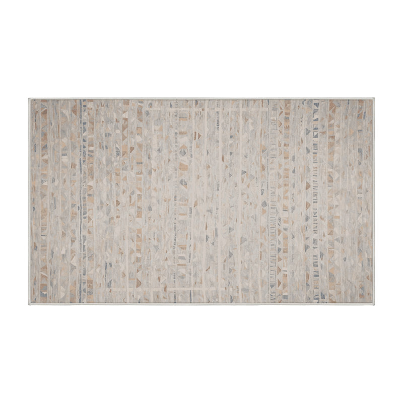 Machine Washable Beige Area Rug, Rectangle 5' x 7'