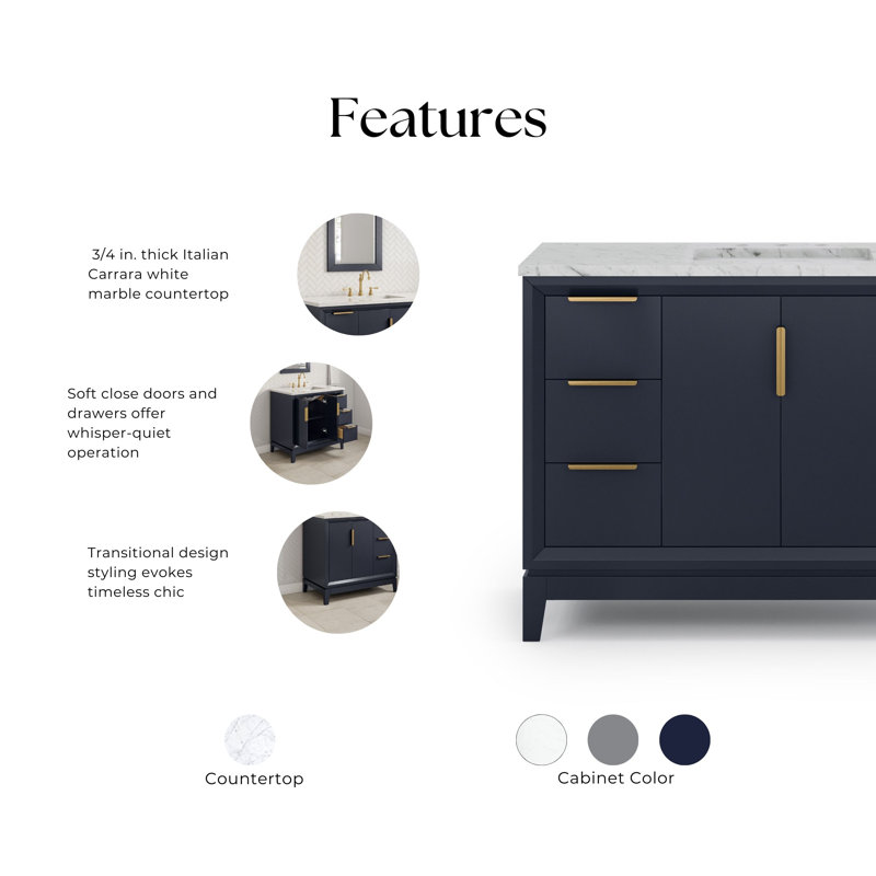 Elizabeth 48" Single Bathroom Vanity Set with Mirror, Monarch Blue, Gold 