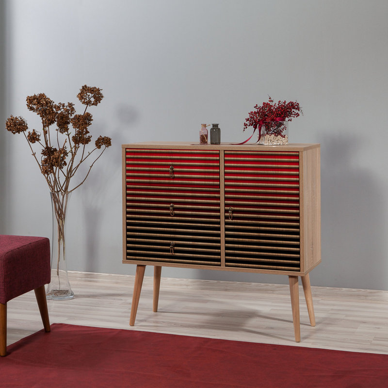 Schulter 3 Drawer 90cm W Combo Dresser, Red/Black