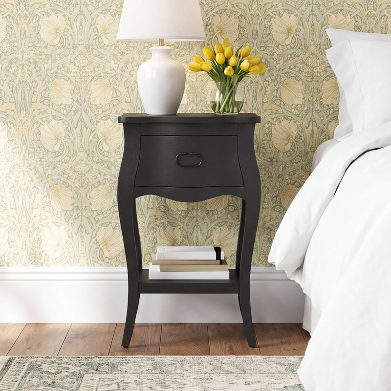 Frida 1-Drawer Solid and Manufactured Wood Nightstand, Black