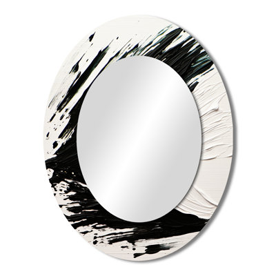 Essential Being Black And White Abstract - Black Modern Oval Wall Mirror