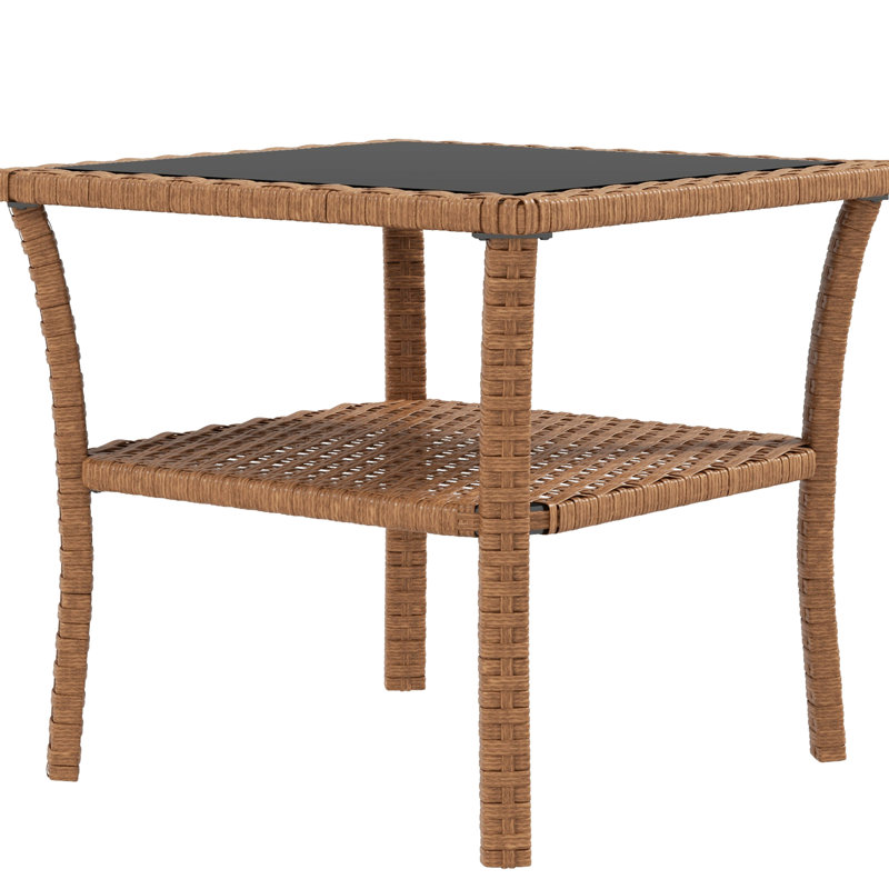 Square Outdoor Coffee Table With Storage And Tempered Glass Covering Patio Pe Top Unit