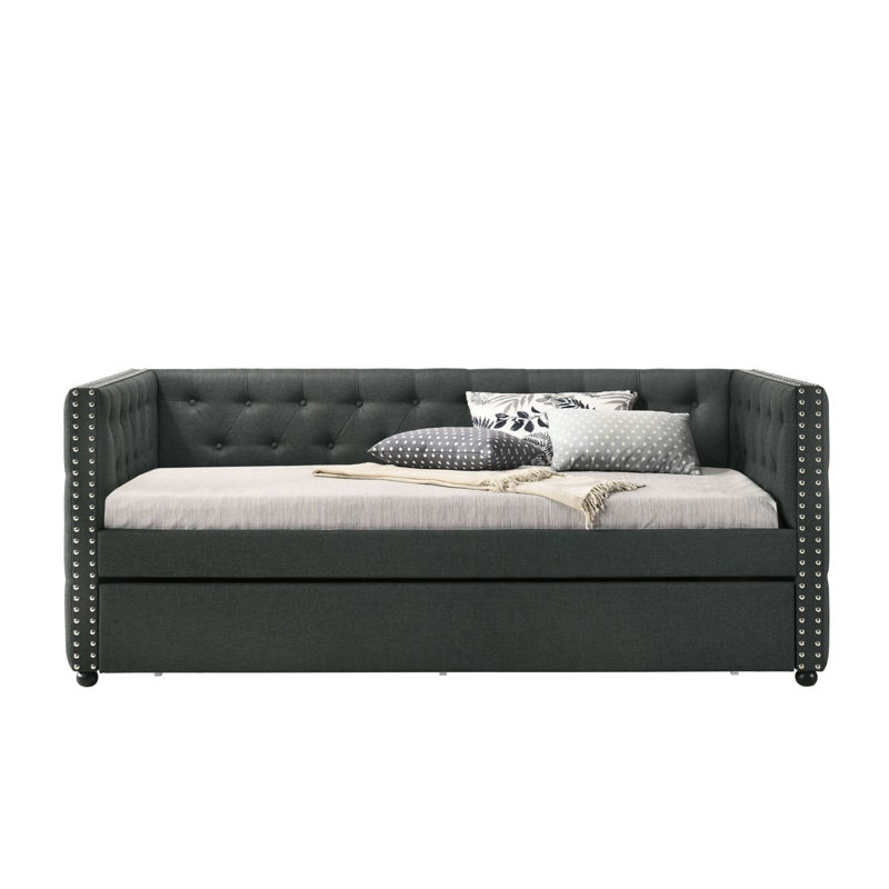 Romona Gray Fabric Daybed W/Trundle (Twin), Gray, Twin