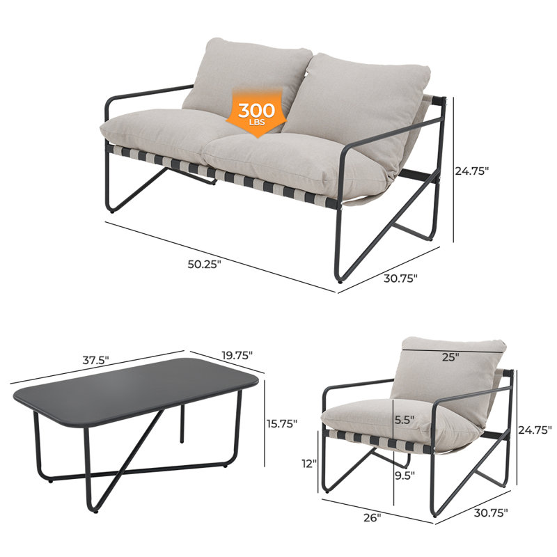 Ensemble de canapé pivotant en tissu mince tout en acier 4 pièces, Gris foncé