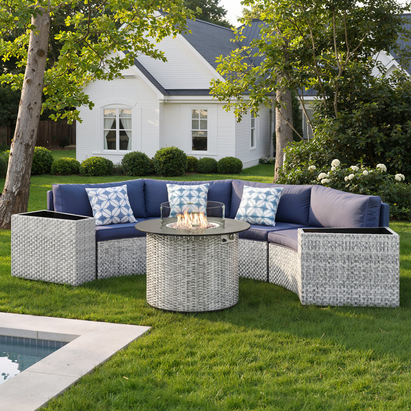 4 - Person Fully Assembled Curved Patio Conversation Set With Side Table, Navy