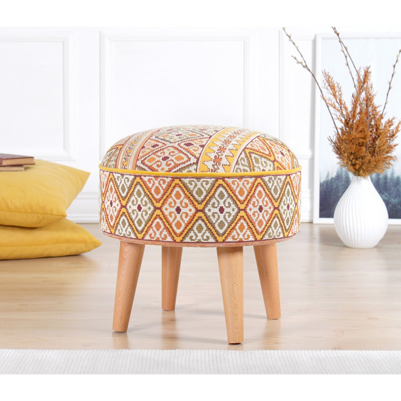 Aireonna 46cm Wide Round Geometric Footstool Ottoman