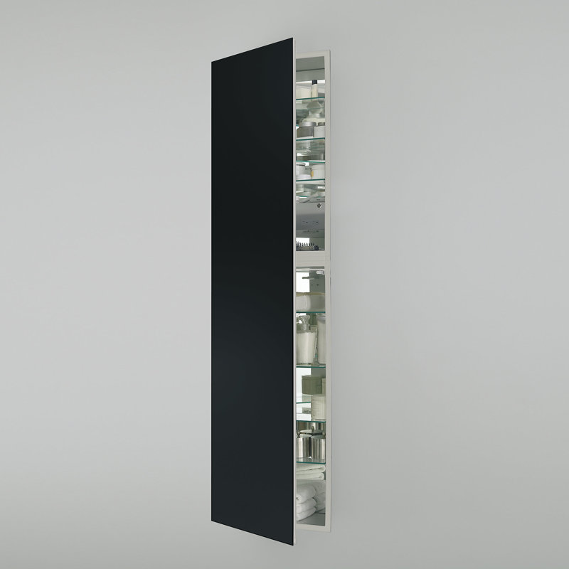 M Series Recessed Framed Medicine Cabinet with 7 Adjustable Shelves and LED Lighting, Left, Black, 70" x 19.25" x 4"