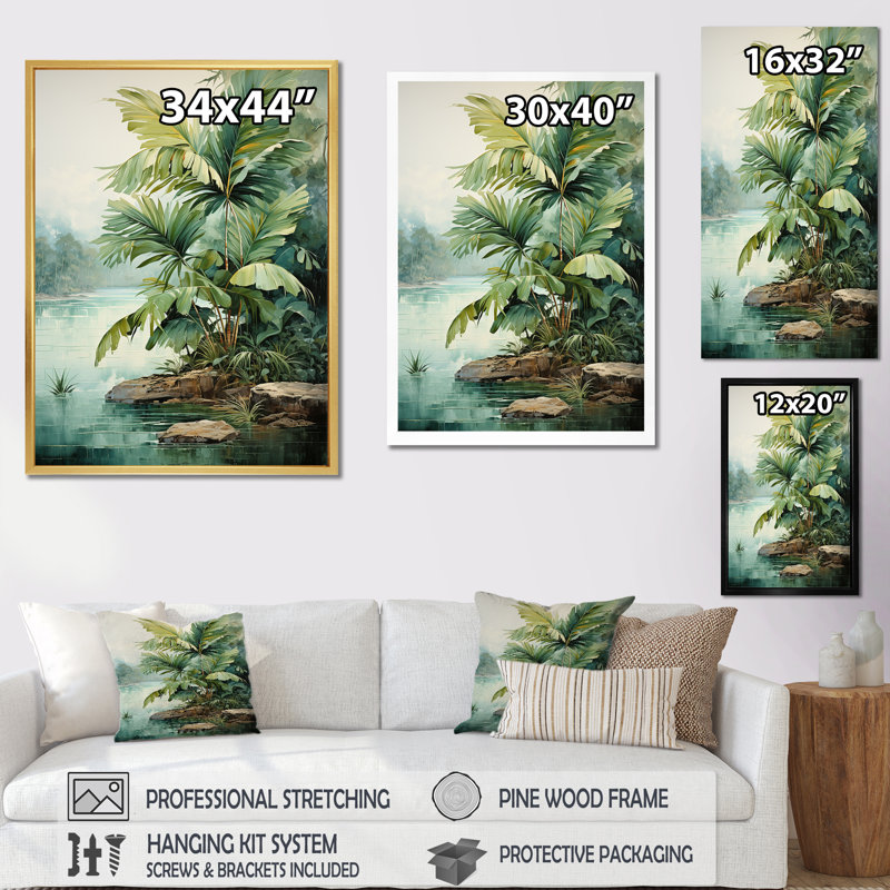 " Beachside Palms Tranquility I ", Wrapped Canvas, 32" H x 16" W x 1" D