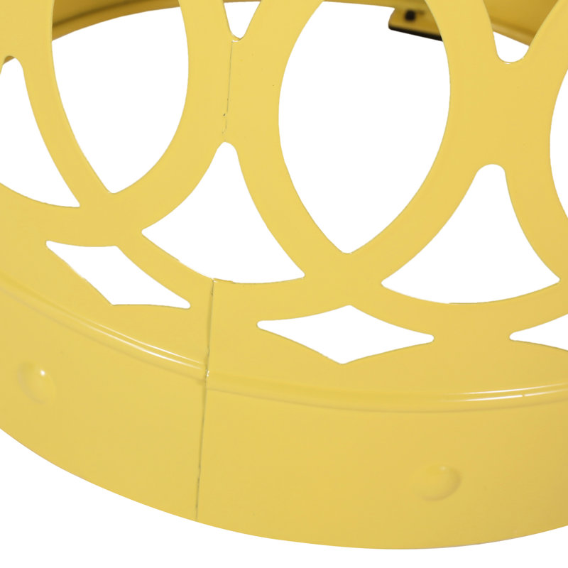 Modern Outdoor Metal End Tables In Yellow, Iron Cut Pattern, Powder-Coated Robustness, No Assembly, 13.85"W X 13.85"D 18.19"H & 12.00"W 12.00"D 16.00"H Frame,