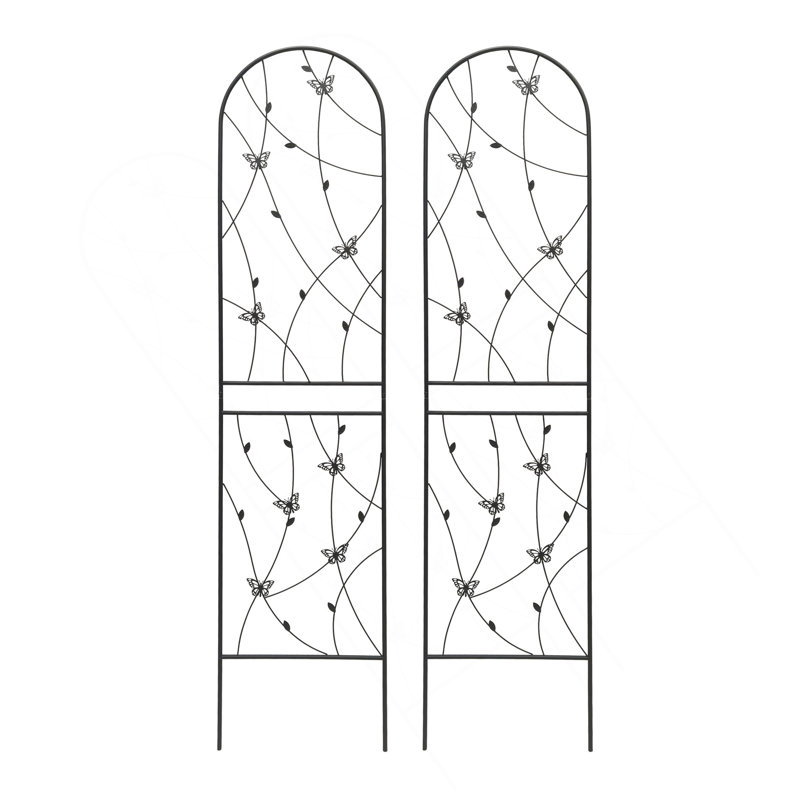 Paquet de 4 treillis de jardin en métal 86,7 "x 19,7" antirouille pour plantes grimpantes, support de fleur extérieur papillon noir