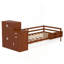 Twin Size Wood Platform Bed With Sample Bookshelf And Movable Wardrobe, Multifunctional Bed With Built-In Trundle Bed, Walnut
