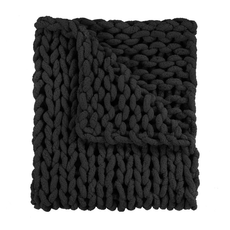 Jeté tricoté en chenille gris anthracite Donna, gris