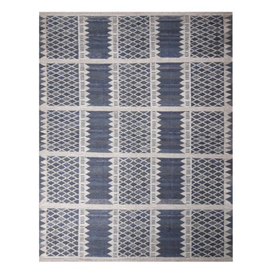 Rug & Kilim’S Scandinavian Navy Blue And Gray Art Silk Rug