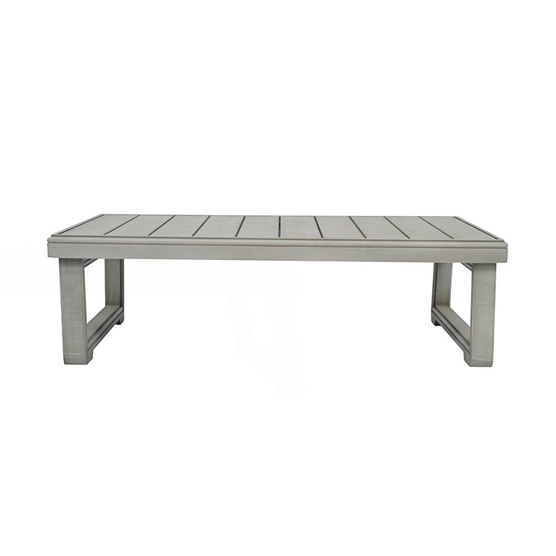 Rustic Coffee Table With Slat Design And Sled Legs, Light Gray