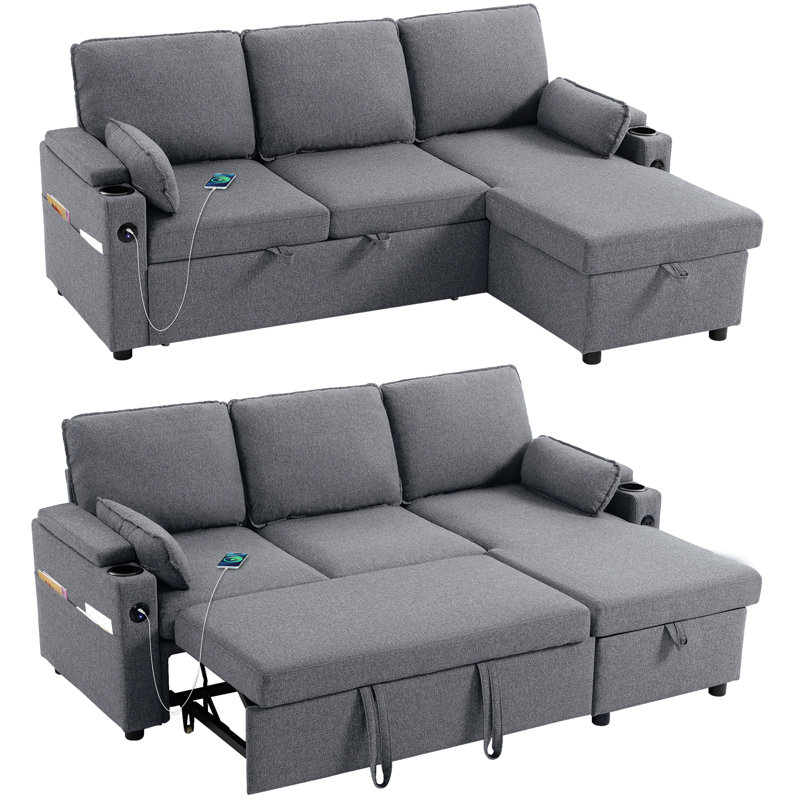 3 Seater Corner Sectional, Grey Polyester