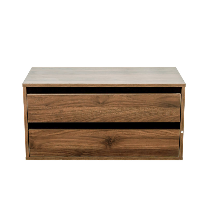 Élégante armoire en panneau de particules de noyer pour une organisation de salon sans encombrement