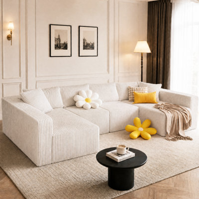 Modern 128" U-Shaped Modular Corduroy Sofa, Upholstered Modular Boneless Couch for Living Room
