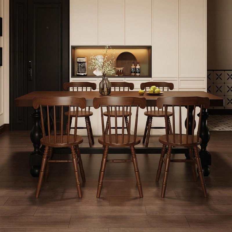 Table de salle à manger rectangulaire en bois massif brun noisette + noir, H 29,53 po x L 62,99 po x l 27,56 po
