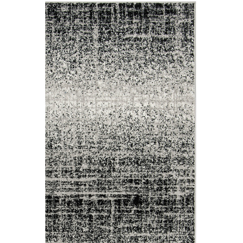 Tapis abstrait argenté / noir Riebe, Carré 4 pi