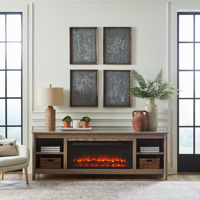 Kells 81" Electric Fireplace TV Stand, Antique Oak