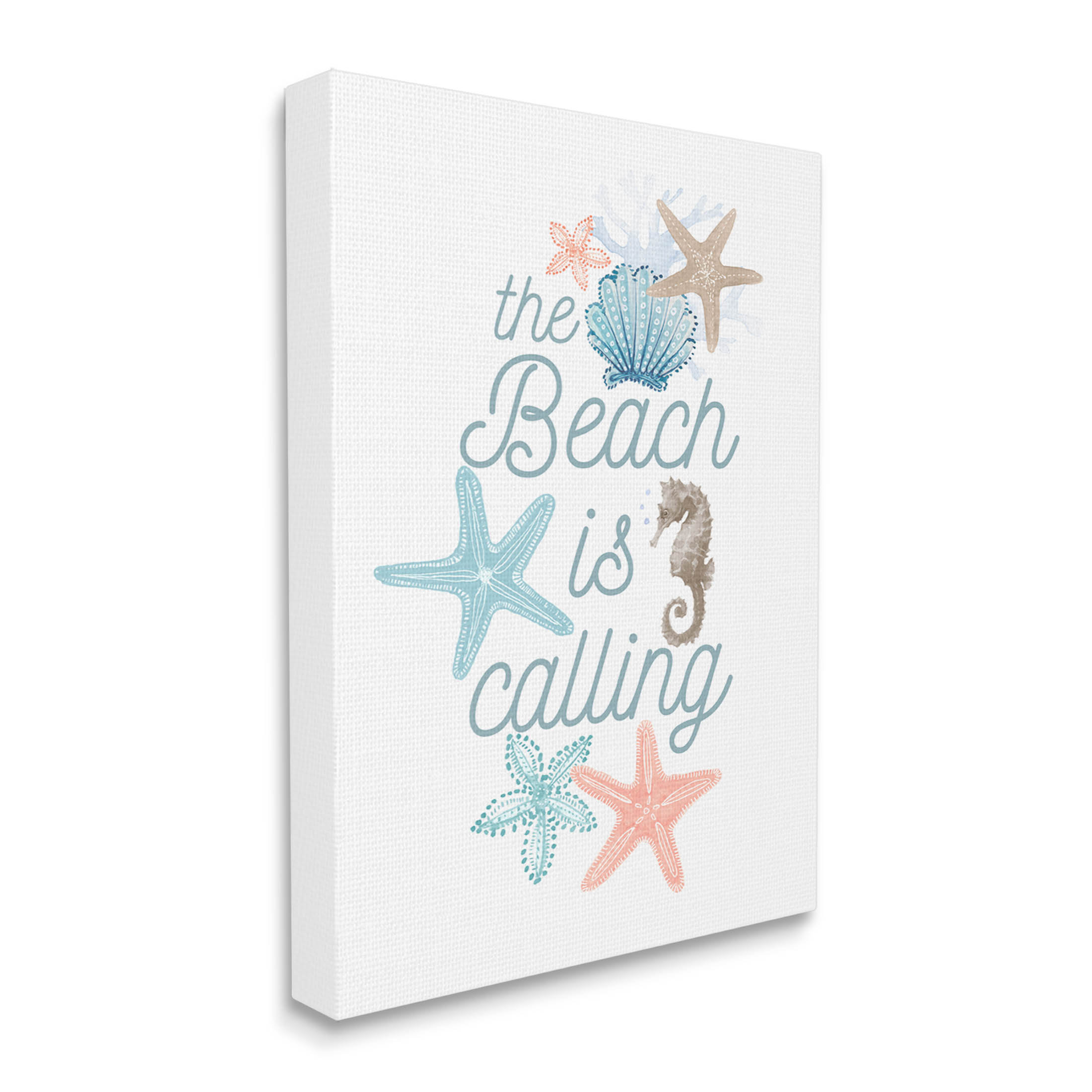 Stupell Industries Beach Is Calling Various Sea Life Canvas Wall Art By