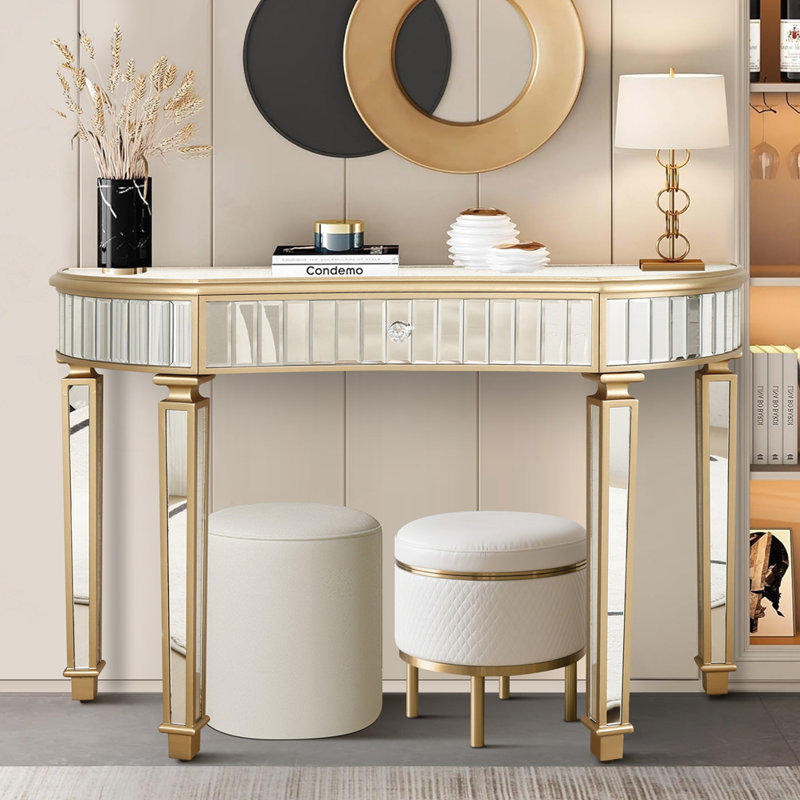 Voss 47" Mirrored Console Table With Drawer, Gold